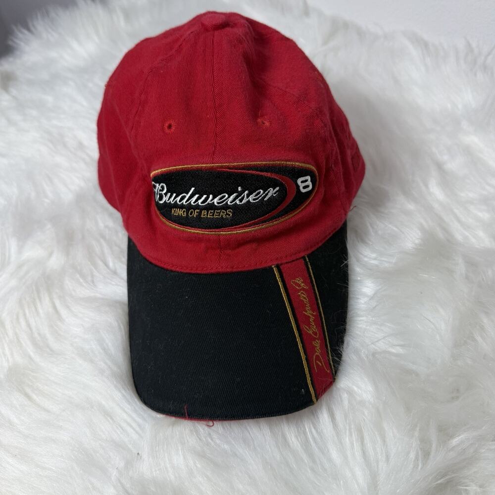 VTG Budweiser #8 King Of Beers Hat Cap Fitted Adult OS Red Cotton Dale Earnhardt